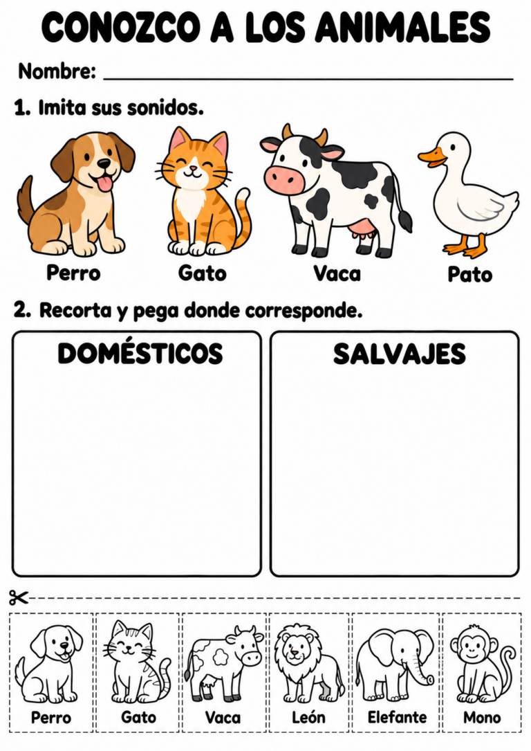 🐶 Descubro y cuido a los animales: fichas divertidas para Inicial